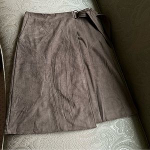 Anthropologie Maeve Khaki/Olive Faux Suede Wrap Skirt Size Large